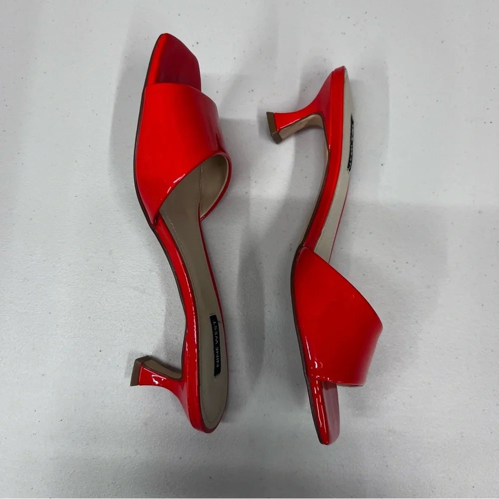 Nine West Indra Orange Patent Slide Kitten Heel Sandals Size‎ 9